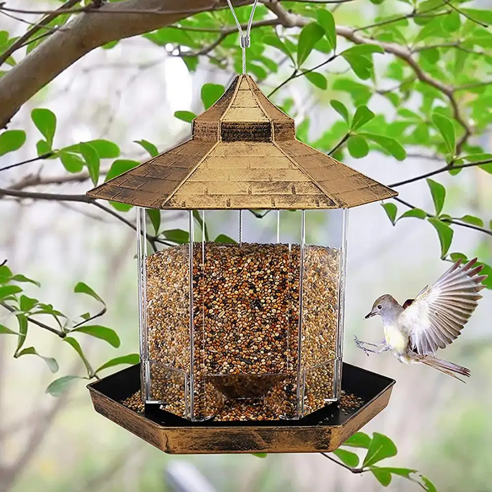 Waterproof Garden Gazebo Hanging Wild Bird Feeder Outdoor Container With Hang Rope Pet Birds Feeding House Type Bird Feeder