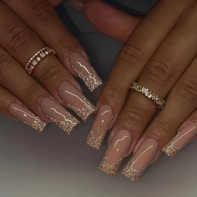 Nude pink glittering cat eye aurora French nails UV semi cured gel nail  wraps | Champagne