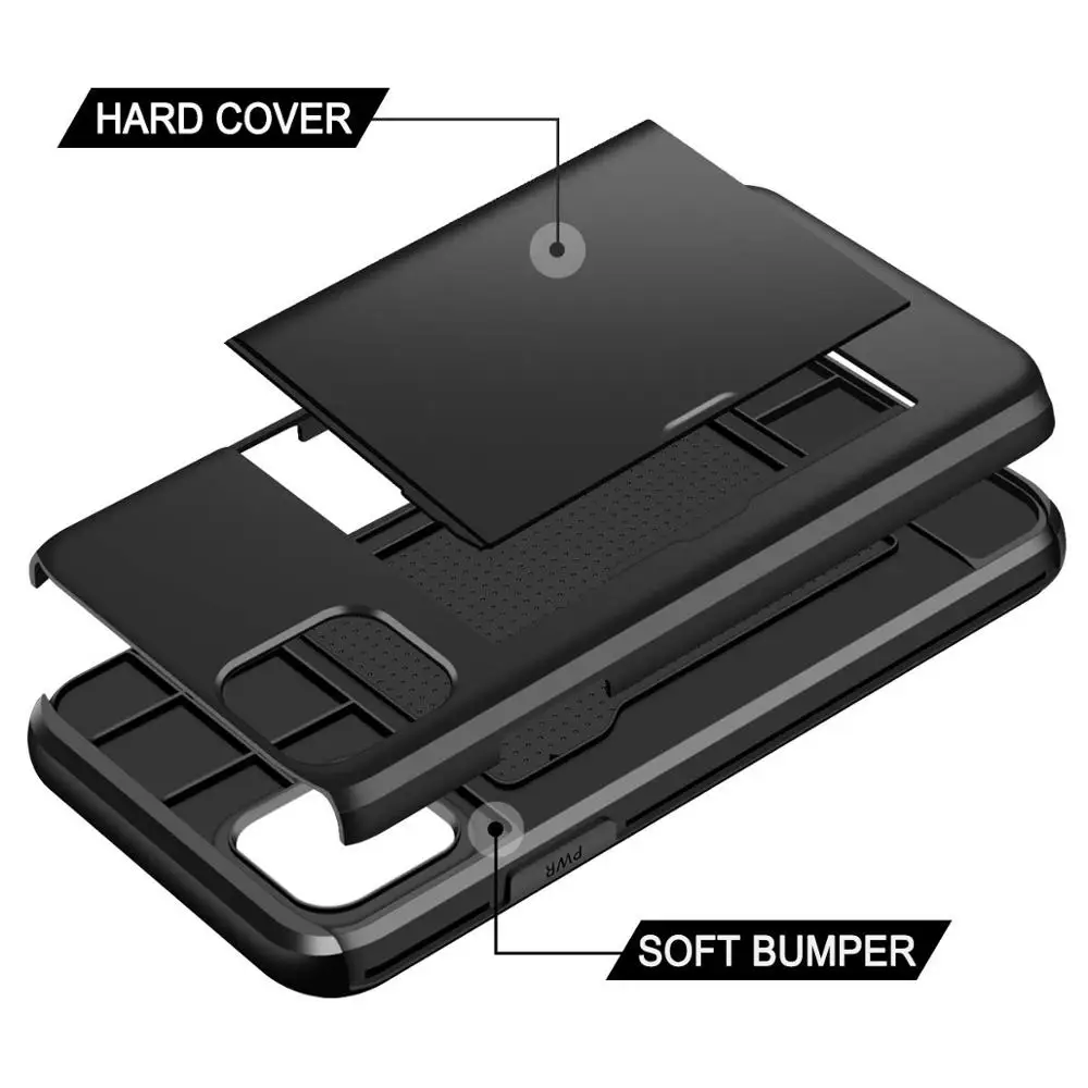 Armor Shockproof Silicone Wallet Case with Sliding Hidden Card Slot