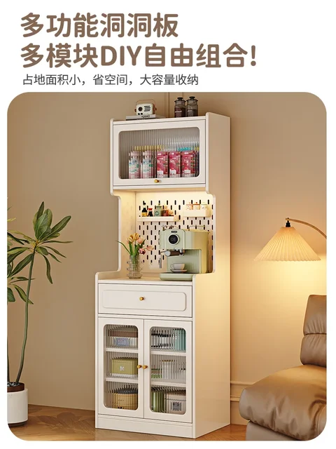 ตู้เก็บของข้างโต๊ะอาหารไม้เนื้อแข็งสไตล์นอร์ดิก สำหรับอพาร์ทเมนต์ขนาดเล็ก ครัวเรียบง่าย ตู้เก็บของแบบมีช่อง ติดผนัง แคบ 2