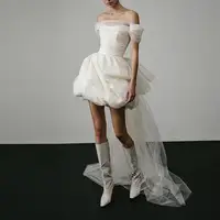 Newest Short Wedding Dresses Classic Elegant Boat Neck Simple Bridal Dress Backless Sexy Vestidos De Novia Customized 1