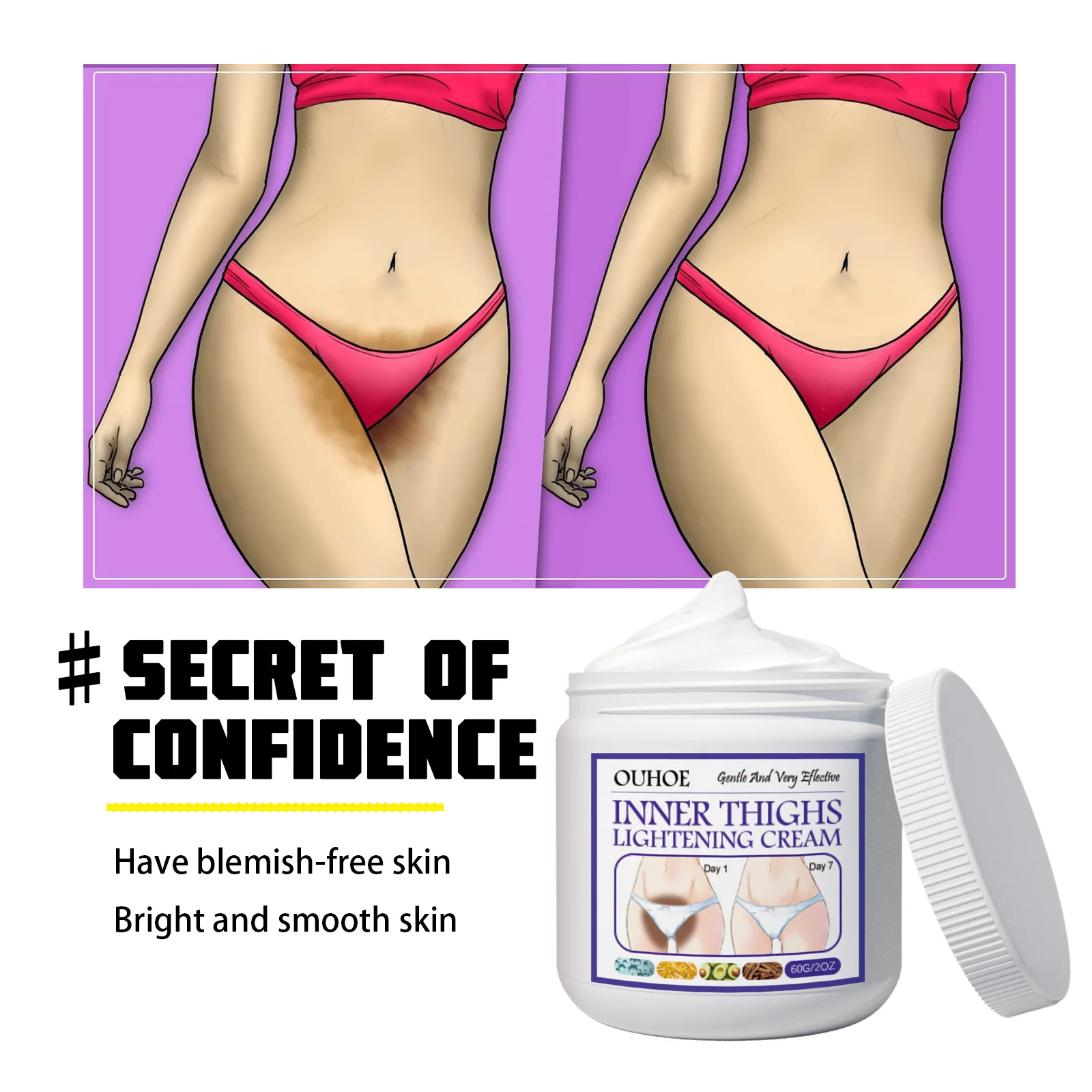 Inner Thigh Whitening Cream Private Parts Underarm Bleaching Cream Whiten Butt Knee Brighten Melanin Intimate Dark Skin Care 60g 5