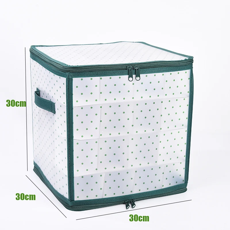 Green Speckle Christmas Ball Storage Box 64-Compartment Christmas Ornament Storage Organizer Handles