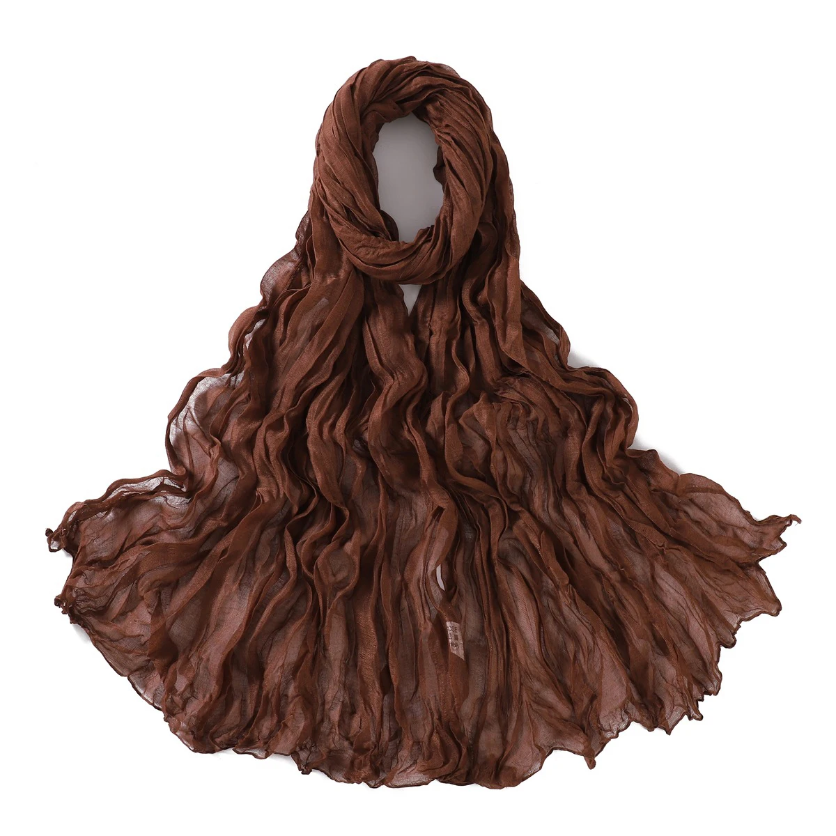 Women's Lightweight Crumpled Cotton Voile Scarf - Spring Solid Color Shawl Wrap