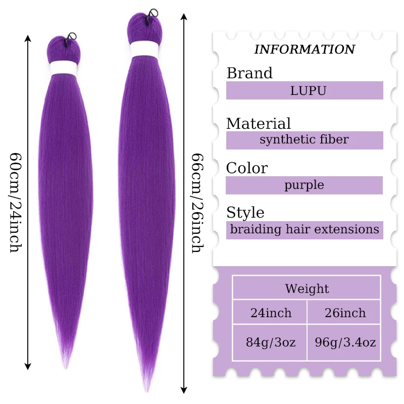 Synthetic Purple Braiding Hair Pre Stretched Extensions Long Straight Purple Hairpiece for Braiding for Halloween Chritmas Party