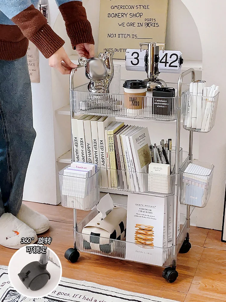 Transparent Storage Rack Trolley Cosmetics Kitchen Bathroom Bedroom Multi Storey Snacks Wheels Organizer Home