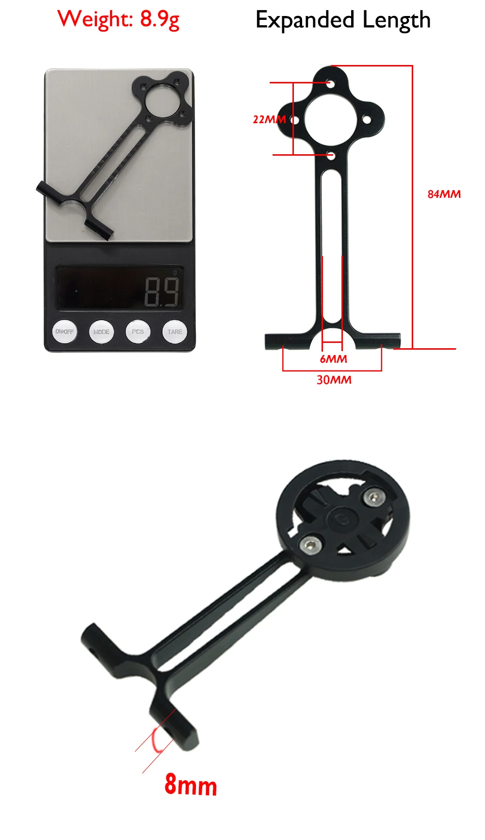 DARIMO ultraleichte Fahrradcomputerhalterung, Legierungshalterung, geeignet für IX2/IX4-Vorbau, 8,9 g, 8 Zifferblattstile, Fahrradzubehör – Detail 5