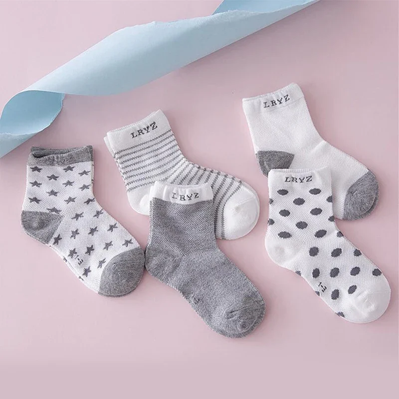 5 Pair=10PCS/lot New Dot Kids Socks Summer Thin Comfortable Breathable Cotton Fashion Baby Toddler Girls for 0~6 Year