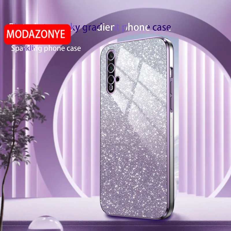  Para Huawei Nova 5T Case Clear Glitter Sparkle Pink