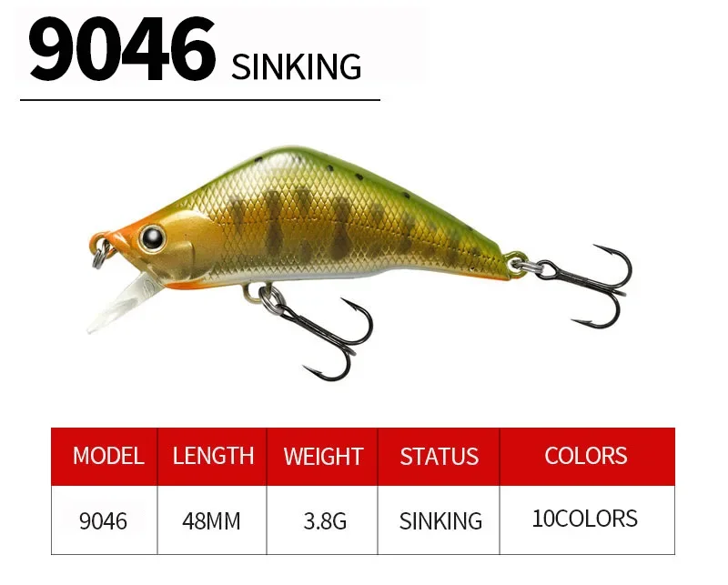 Description Picture 3 of item3.8g 48mm Micro Sinking Minnow Fishing Lures Pesca Mini Artificial Hard Bait Japanese Jerkbait Wobblers Swimbait for Trout Perch