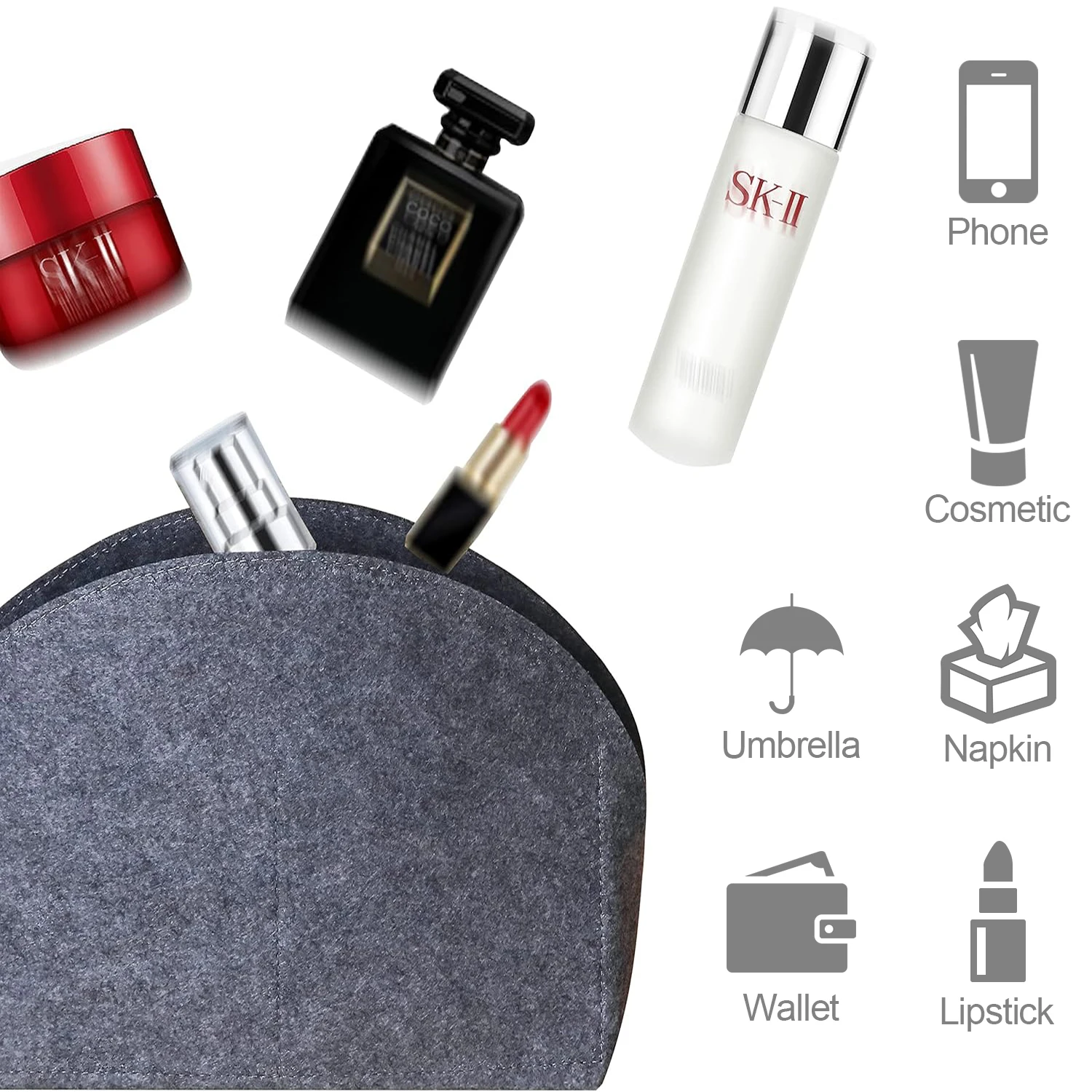 LEXSION Inserto organizer per borsa in feltro con cerniera, borsa tote Shaper Fit Speedy Neverful PM MM, 1-rosso, M
