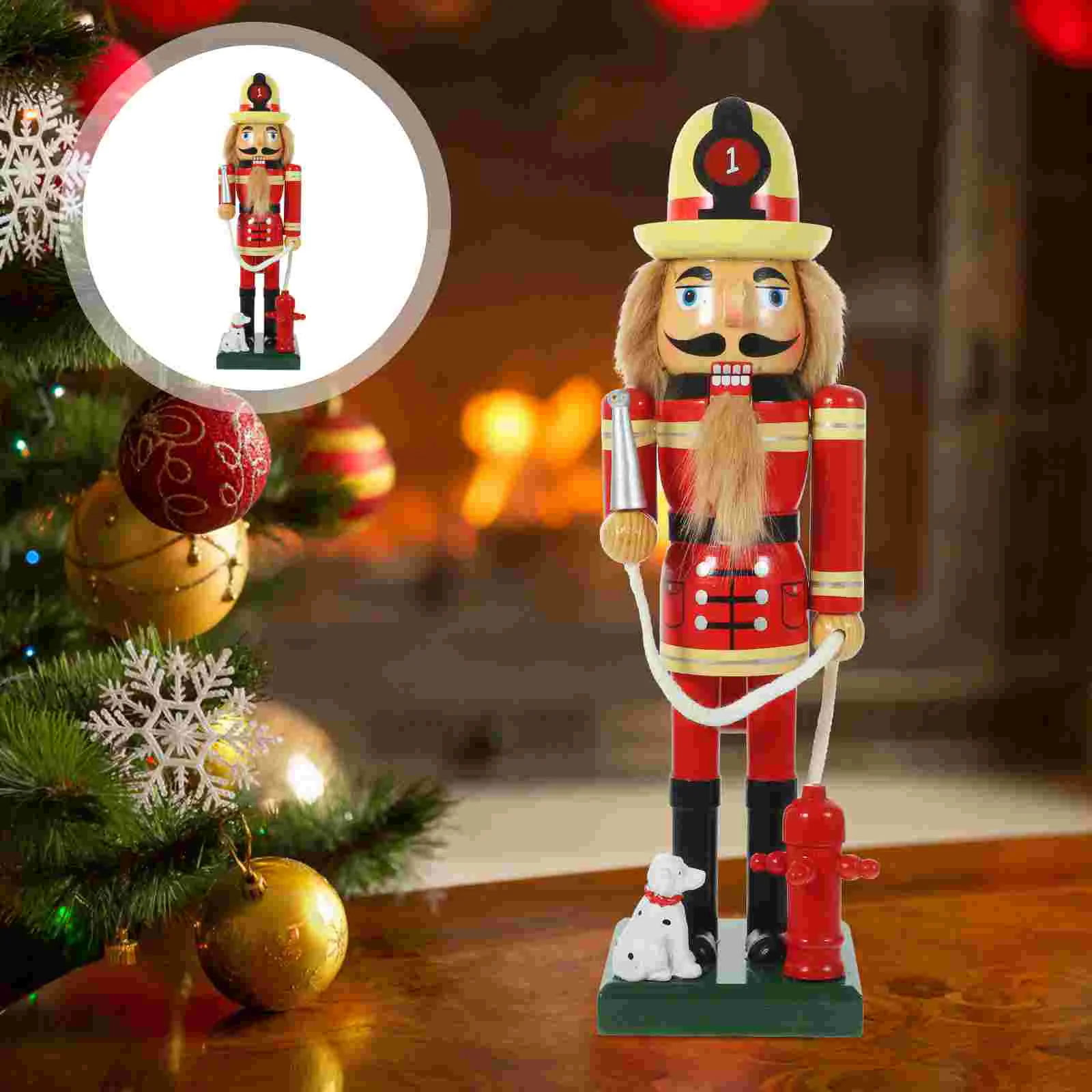 

36cm Desktop Wooden Nutcracker Figurine Fireman Nutcracker Statue Decor Christmas Party Christmas Gift Home Decor