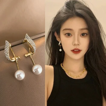 925 Silver Needle Korean Fashion Long Pearl Tassel Earrings For Women Jewelry 2025 Trending New Luxury Women's Crystal Earrings