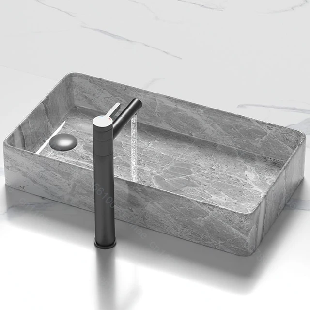 อ่างล้างหน้าเซรามิกดีไซน์หรูทันสมัยสำหรับห้องน้ำ อ่างล้างหน้าแบบวางบนเคาน์เตอร์พร้อมอุปกรณ์ระบายน้ำ 2