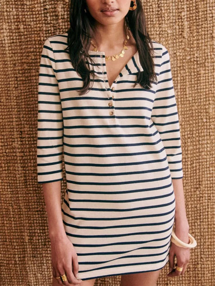 2022 Summer Women Threequarter Sleeve Striped Short T Shirt Dress