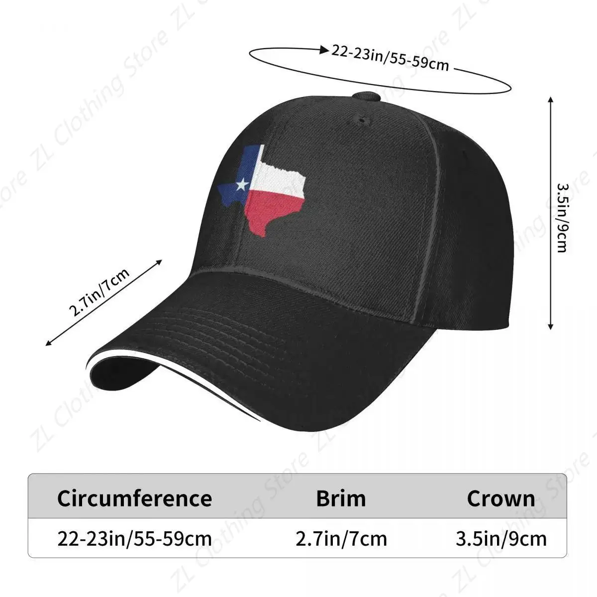 Texas State Flag MapCap Baseball Cap Uv Protection Solar Hats hard hat Christmas Hat For Man Women's 5
