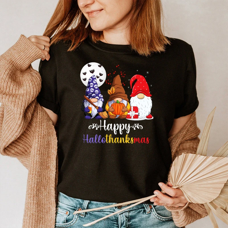 

Happy HelloThanks Gnomes Tshirt Women Streetwear Thanksgiving Christmas Print Women Top Harajuku Women Sexy Tops M
