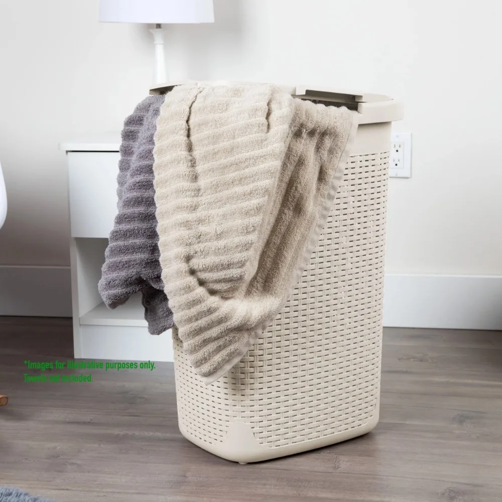 

Basket Collection, Slim Laundry Hamper, 60 Liter (15kg/33lbs) Capacity, Cut Out Handles, Attached Hinged Lid, Ventilated, Ivory