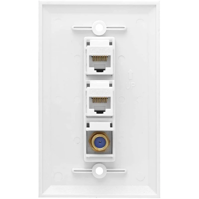 Ethernet Coax Wall Plate 2 Port Cat6 RJ45 Keystone And 1 Port F Type Connector Coax Keystone Female To Female Wall Plate