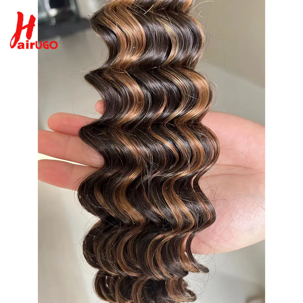 Brazilian Highlight Deep Wave Hair Bundles Remy Hair Ombre P4/27 Deep Wave Human Extensions Price Weave HairUGo
