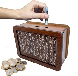 Reusable Wooden Piggy Bank with Savings Goal and Number Tracker (1000 euros)