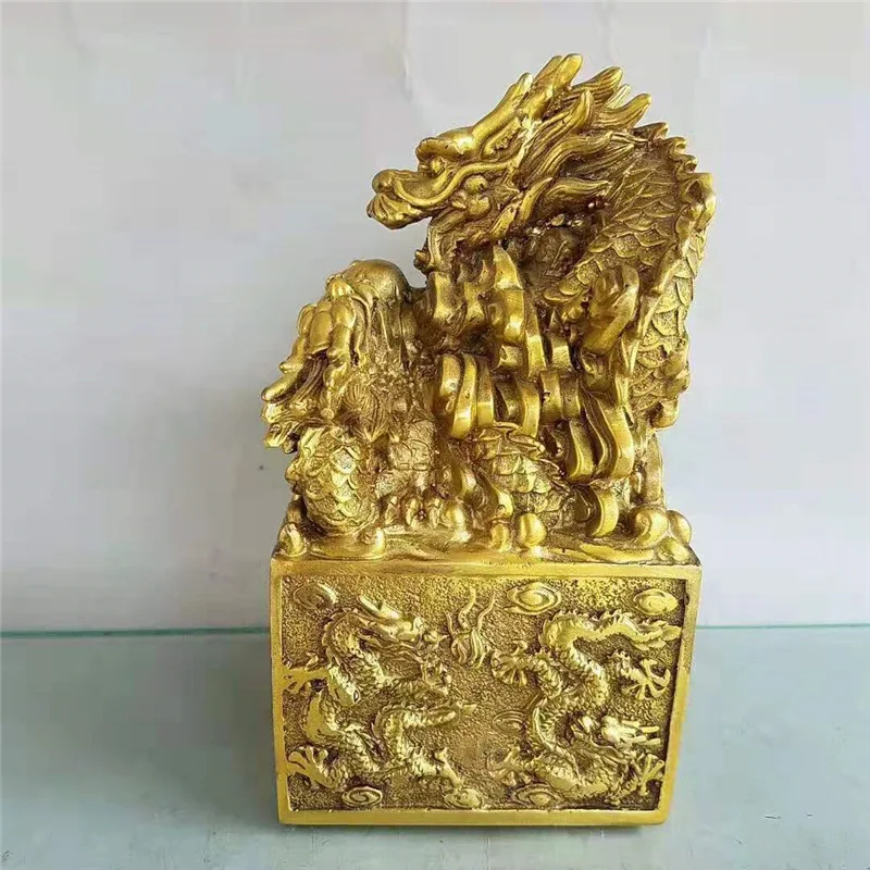 Brass Head Stamp Nine Dragon Jade Seal Craft Ornament 2