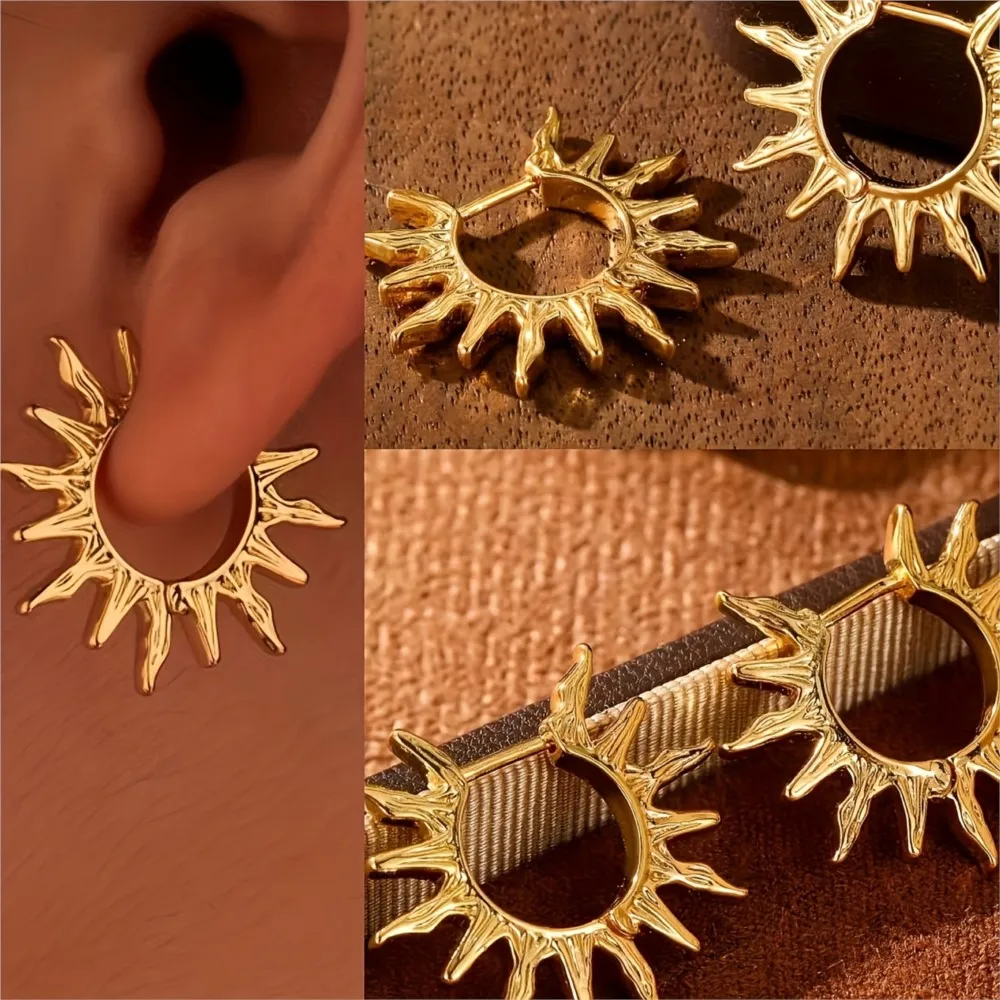 Bohemian Beach Sunburst Hoop Earring for Women Golden Vintage Unisex Everyday & Vacation Jewelry Accessories
