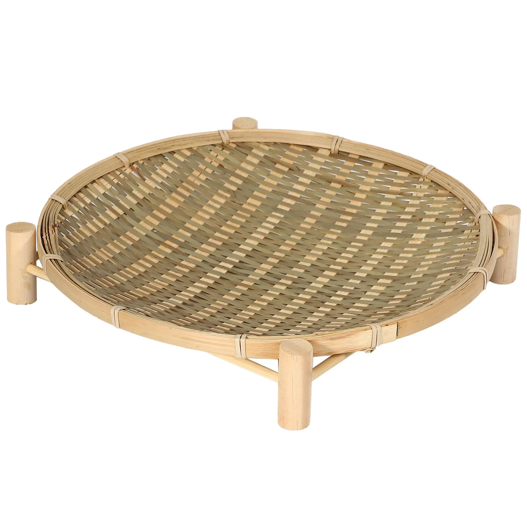 

Плетеная бамбуковая корзина для фруктов ручной работы, декоративная круглая тарелка с кронштейном для хлеба
