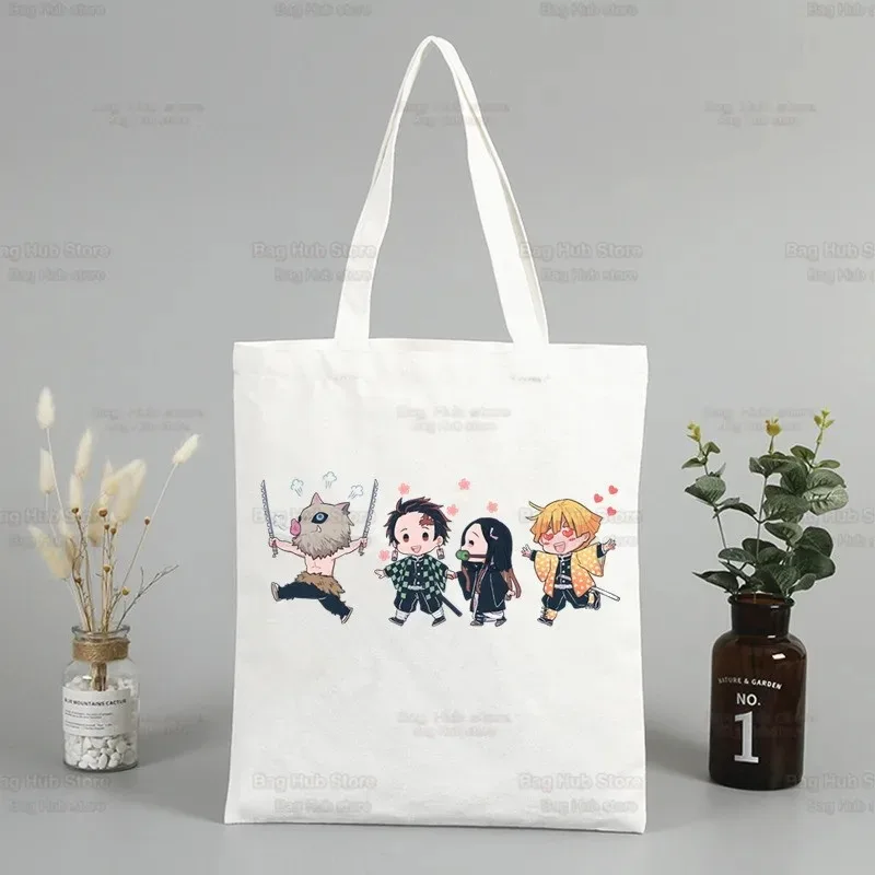 2pcs Demon Slayer Kamado Nezuko Tote Comic Retro Fashion Canvas Cartoon Makeup Portable Shopping Bags Wallet Shoulder Bag Set 3