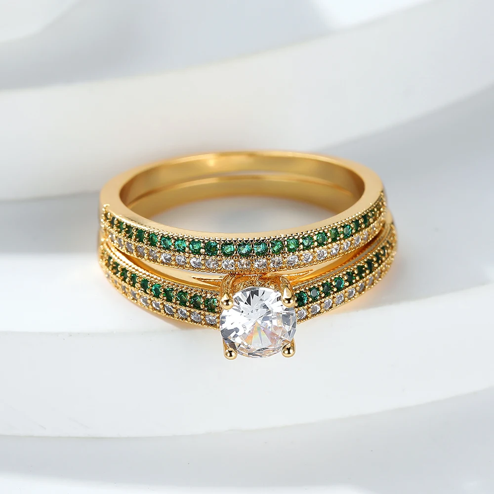 Cute-Female-Green-White-Bridal-Ring-Set-Fashion-18KT-Gold-Color-Wedding ...