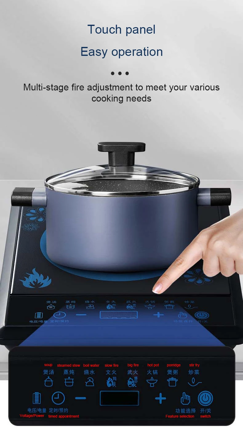DMWD Electric Magnetic Induction Cooker 2200W Cooking Hot Pot Waterproof Panel Small Hot Pot Stove Hotpot Oven Cooktop 220V