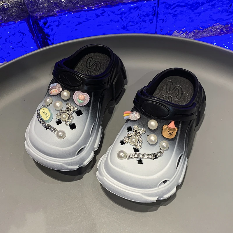 2024 New SandalsCute girl Cartoon Clogs Heels Platform Beach Slippers Cave Hole 4