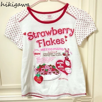 Women's Clothing Japanese T Shirts Sweet Polka Dot Short Sleeve O-neck Tees 2025 Ropa Mujer Chic Strawberry Summer Cute Tshirt 1