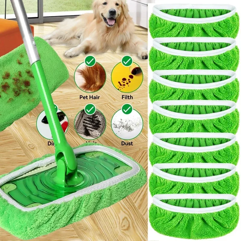 Reusable Microfiber Mop Pads Green Furniture Flooring Sweeper Wet & Dry Cleaning Cloths Mop Head Replacement Washable Rag Towel Cleaning Cloth Microfiber Towel Microfiber Wash Towel Microfiber Mop Pad Towel Cleaning Cloth Dish Cloth Floor Cleaning Sheet