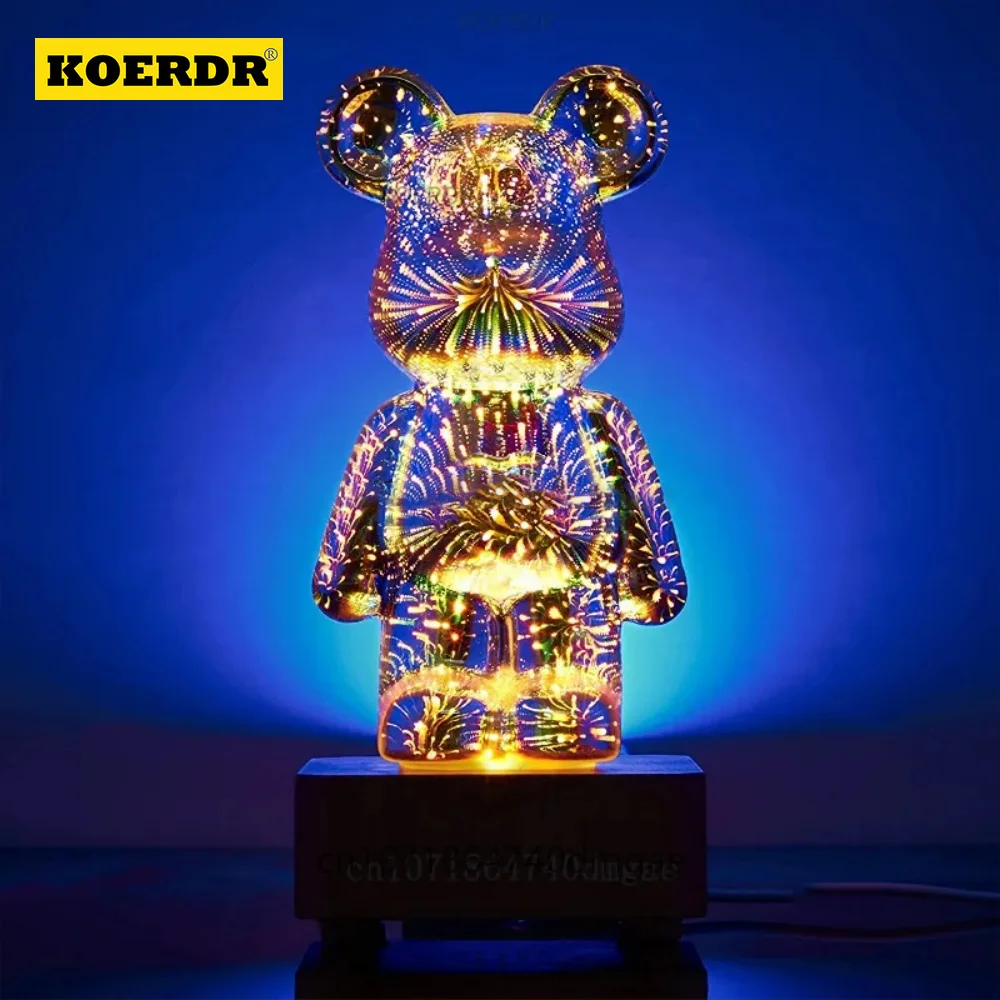 

Fireworks Bear 3D Night Light Projection Colorful USB Atmosphere Dimming Living Decorative Decor Room 3D Glass Fireworks Bedroom