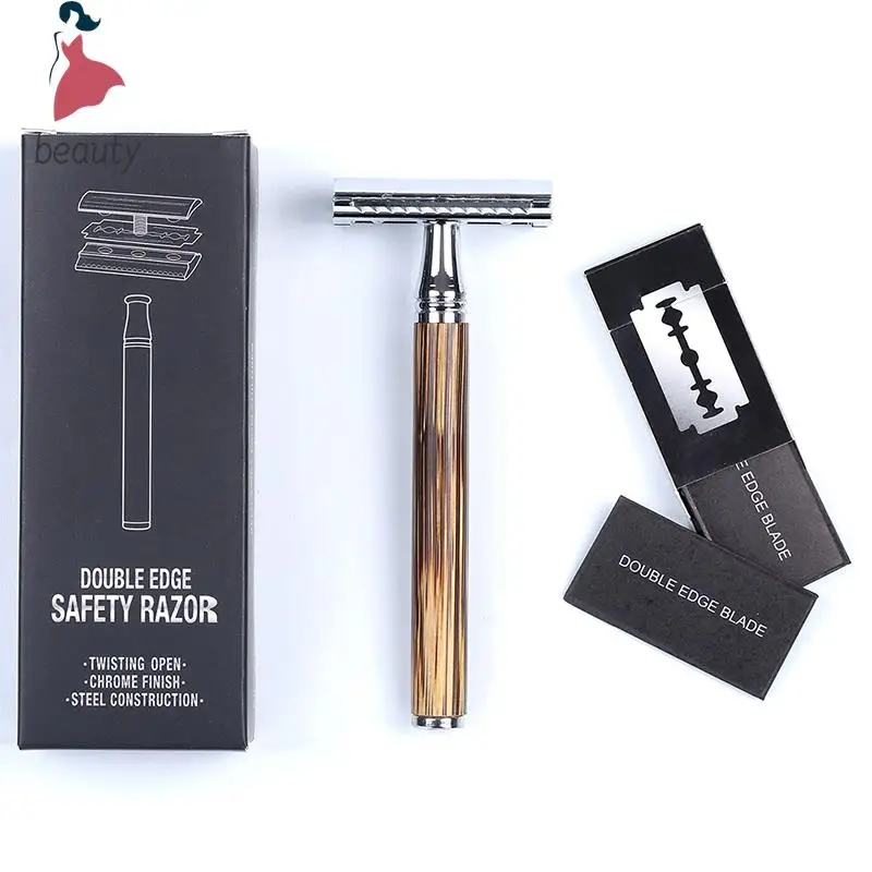 

Eco Friendly Men Shaving Razor Classic Bamboo Handle Double Edge Safety Razor For Mens ShavingHair Removal 10 Shaving Blades