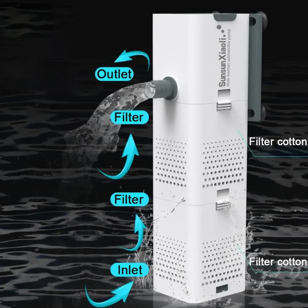 3 In 1 Aquarium Filter Pump Air Pump Wave Fish Tank Submersible Air Oxygen Internal Powerhead