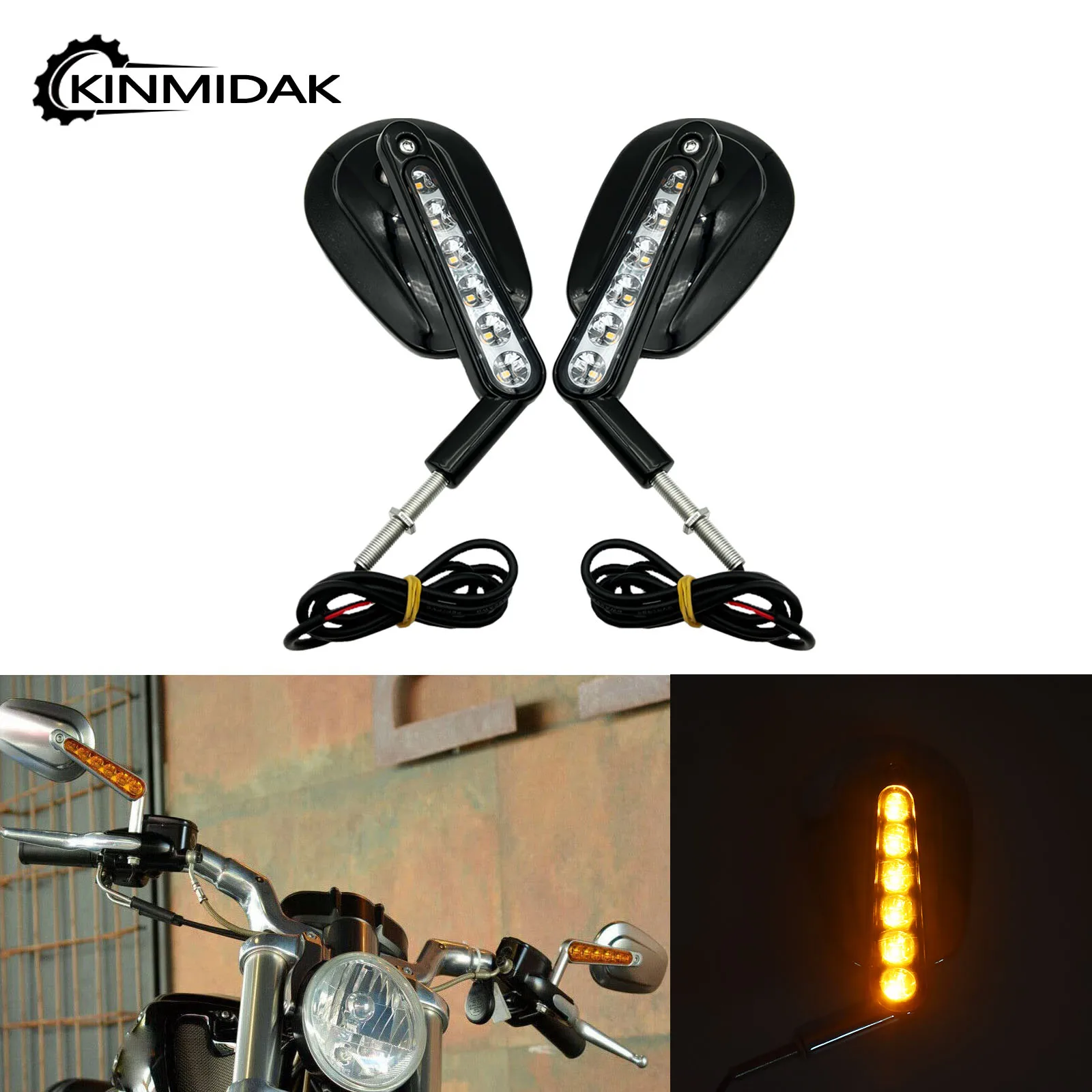 

Motorcycle Rear Side View Mirrors With LED Turn Sigal Lights For Harley Sportster V-ROD Muscle VRSCF Touring Road King Softail