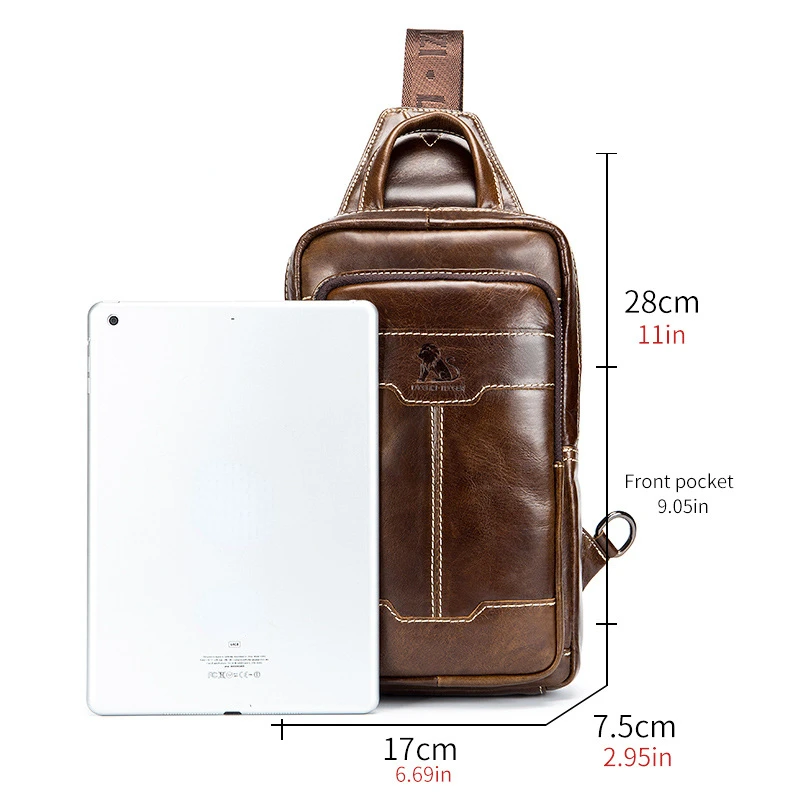 Cowhide Chest Bag Men's First Layer Cowhide Retro Leather Fashion Men's Chest Bag Brown Single Shoulder Hand Crossbody Bag
