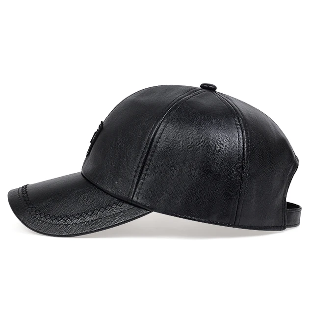 Black Trucker Cap Men Summer Leather Caps Hip Hop Dad Hat Casual