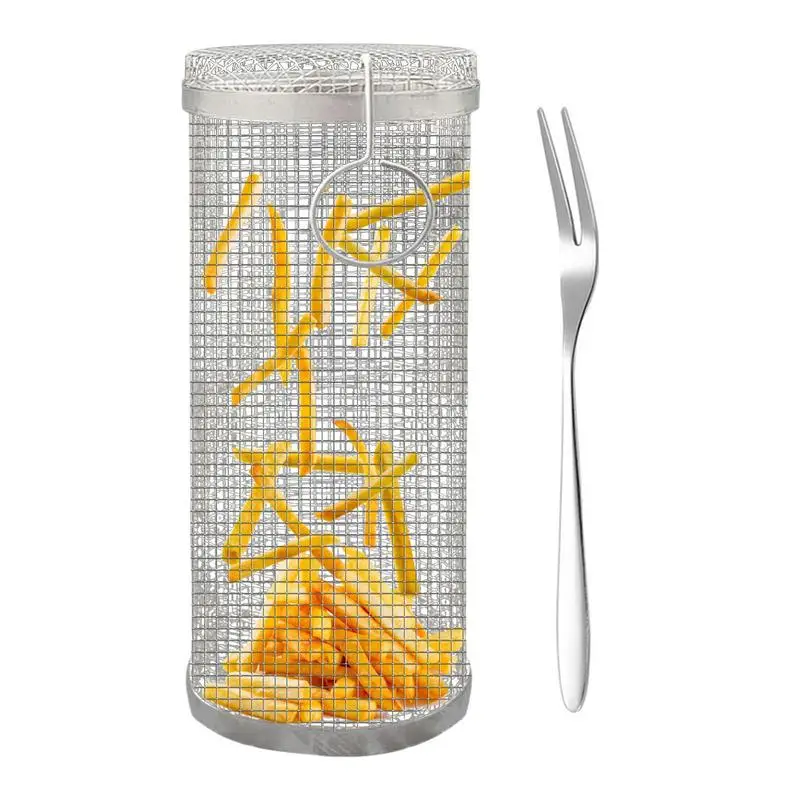 

BBQ Basket Novel Rolling Design Rolling Rotisserie Basket BBQ Stainless Steel Smoked Mesh BBQ Drum Multifunctional Grill Basket