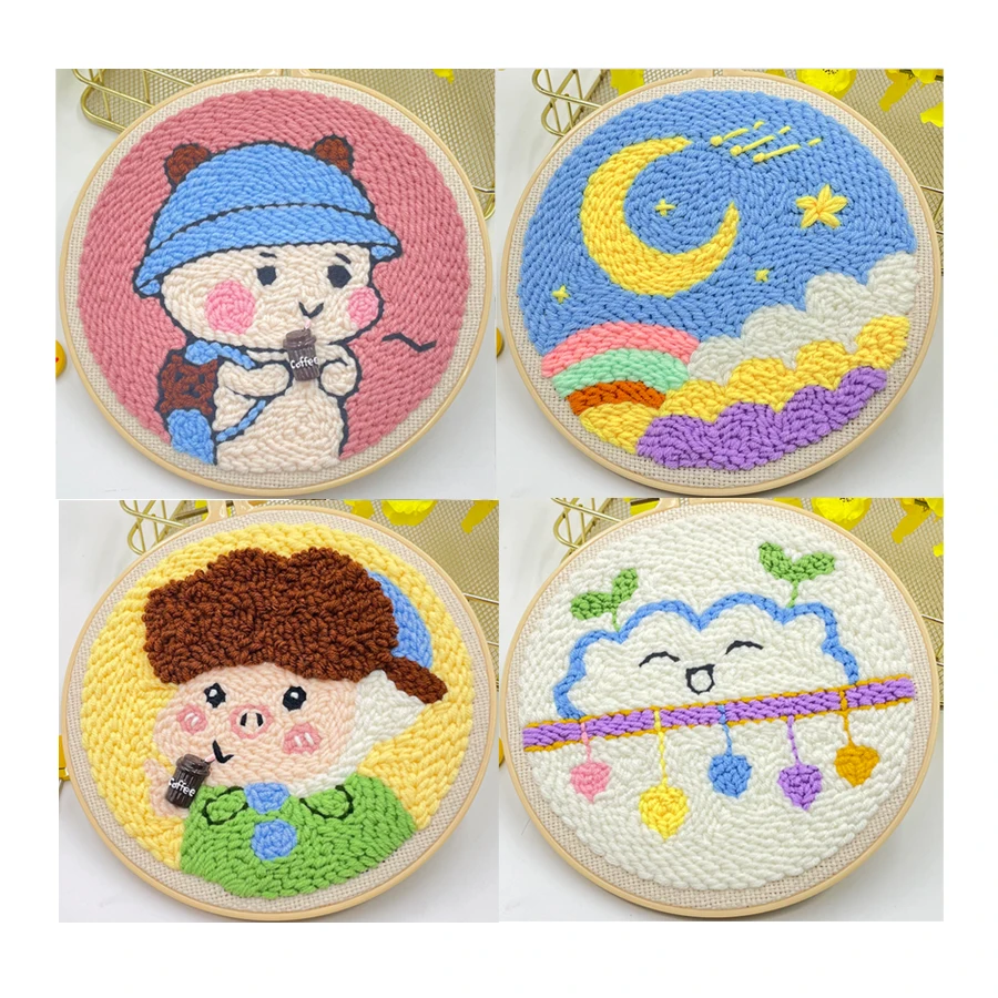 

DIY Punch Needle Embroidery Kit for Beginners Cute Cartoon Patterns Punch Needle Kit Stitch Handmade Gift for Friends