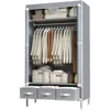 Portable Clothes Closet Rolling Door Wardrobe with Hanging Rack Non Storage Organizer 35.4 x 17.7 x 67.0 ‘’ (Gray) Wardrobes 1