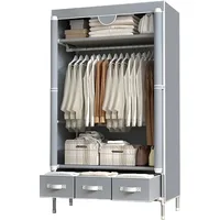 Portable Clothes Closet Rolling Door Wardrobe with Hanging Rack Non Storage Organizer 35.4 x 17.7 x 67.0 ‘’ (Gray) Wardrobes 1