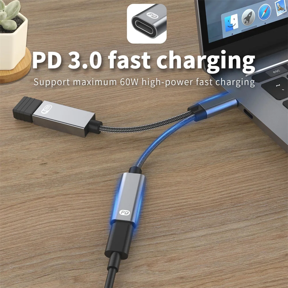 2 in 1 USB C OTG 케이블 어댑터, C타입 수-USB-C 암, 60W PD 고속 충전, USB 암 스플리터 어댑터 포함