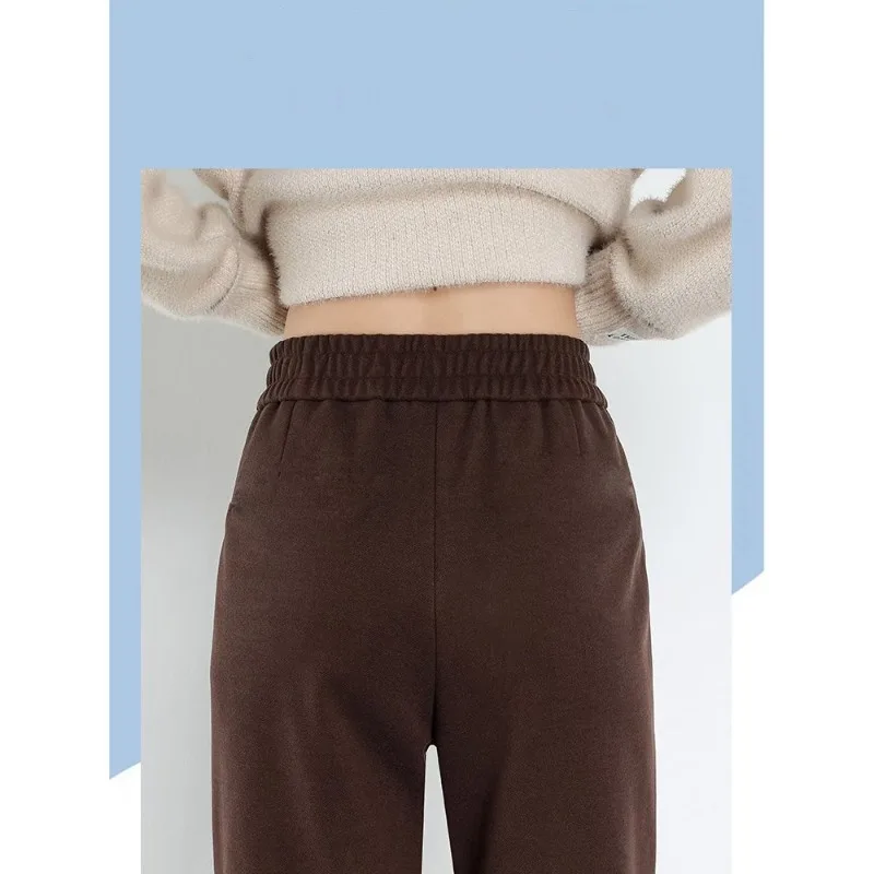 Autumn and Winter Women's Solid Colors Slim Button Classic Halun Pants High Waist Woolen Appear Thin Fashion Commuter Trousers