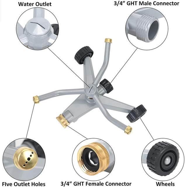 Metal Rotary Lawn Sprinkler 3 Arm Rotating Sprinkler for Garden