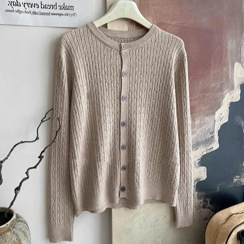 2025 New Casual Versatile Tops Autumn Winter Women's Crew Neck Cardigan Pure Color Long Sleeve Single Breasted Knitted Sweater - Image 2