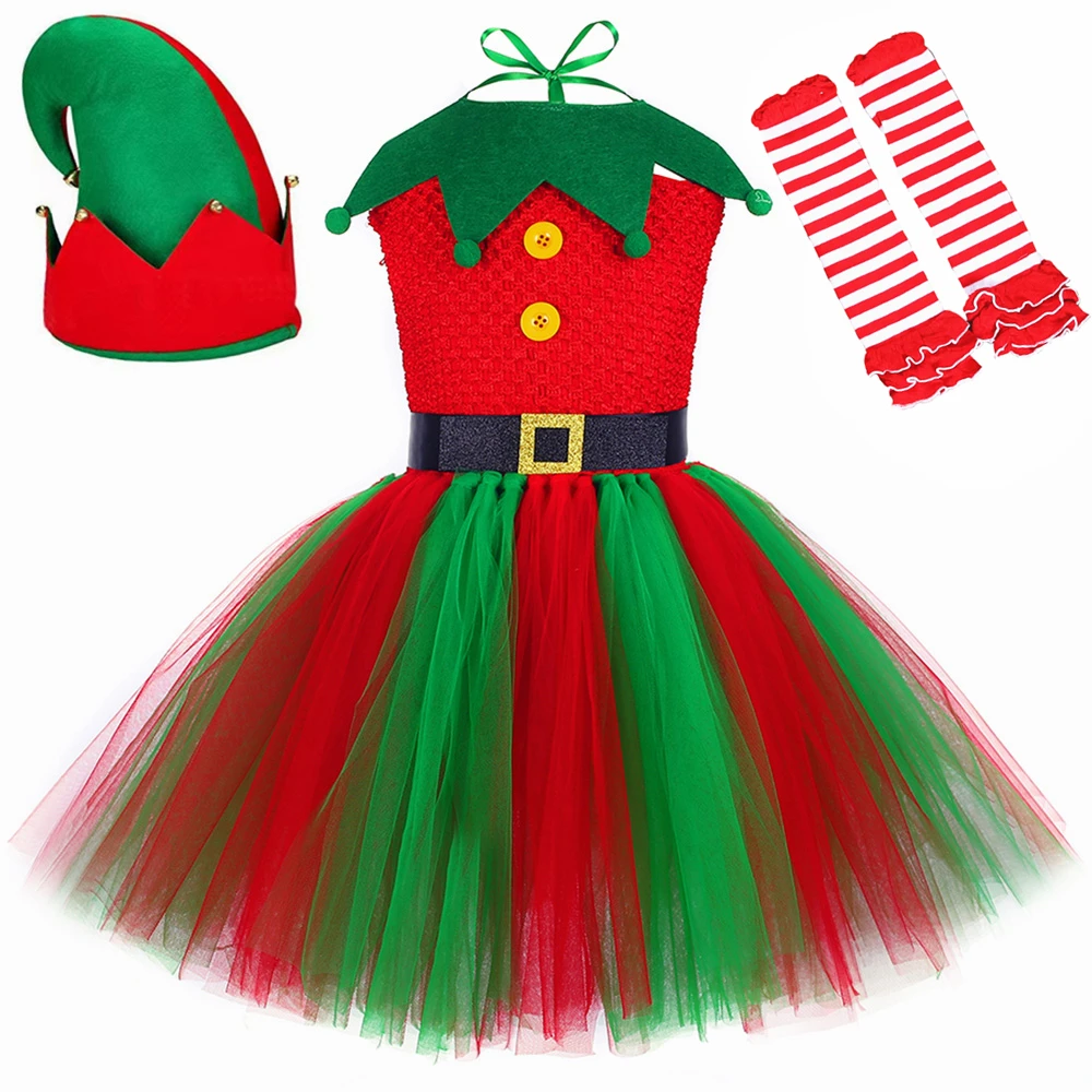 

Christmas Elf Costume Kids Fancy Tutu Princess Dress Children Christmas Clothes for Girls Toddler Baby Xmas Party Outfit Gift