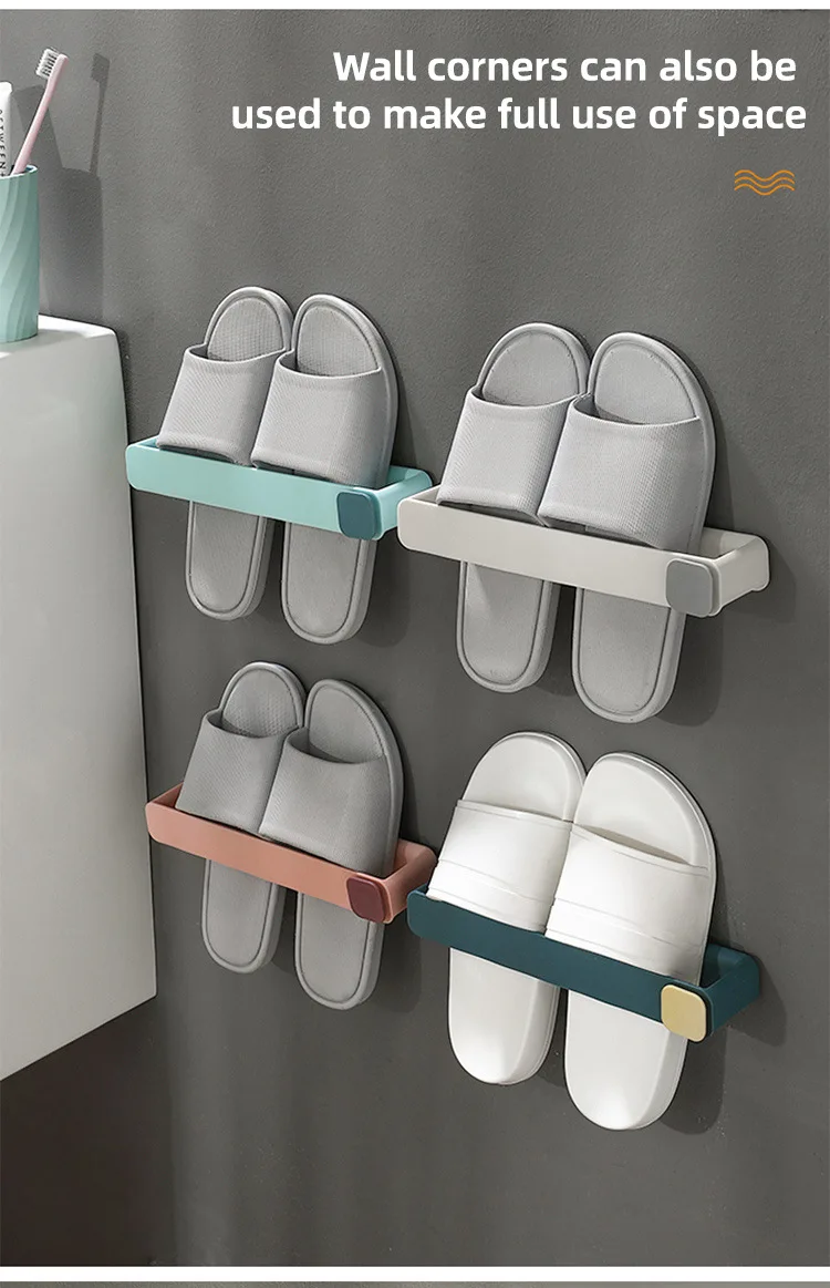 Description Picture 5 of itemBathroom slipper storage rack Hole free wall mounted storage shoe rack Bathroom slipper rack Hook